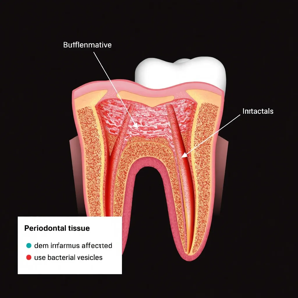 A periodontite é uma doença crônica inflamatória que afeta o periodonto — conjunto de tecidos de suporte do dente, incluindo gengiva, ligamento periodontal, cemento radicular e osso alveolar. 