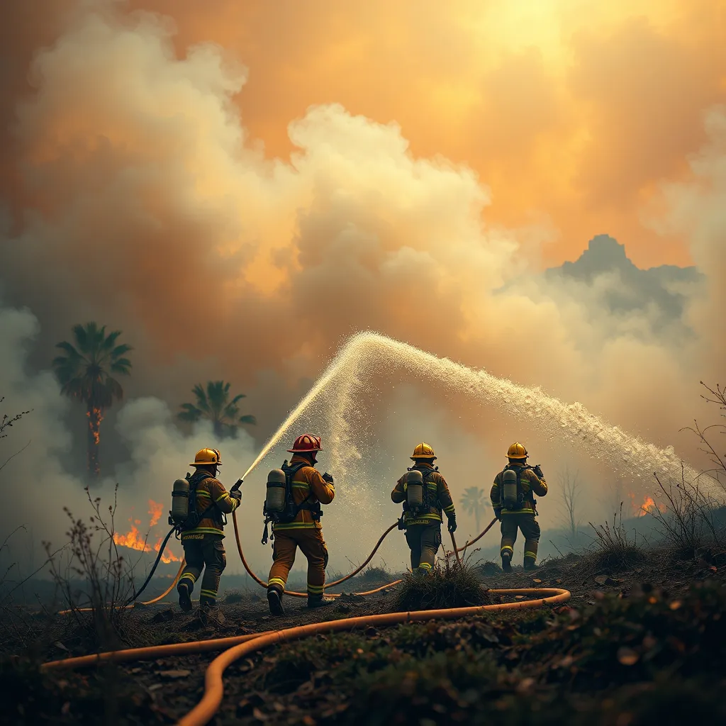 Bomberos luchando contra el incendio