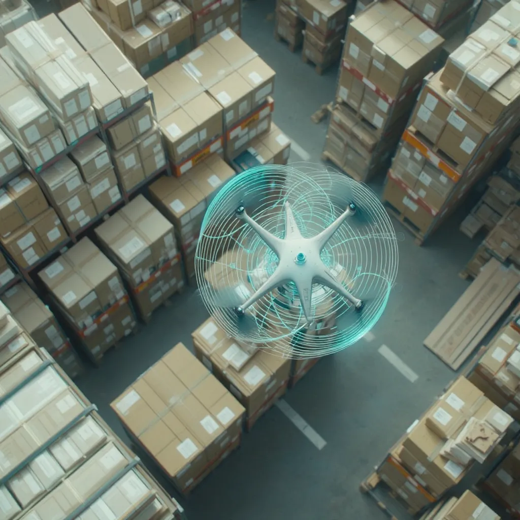 Equipados com RFID e leitores ópticos, drones circulam pelos depósitos para verificar volumes de materiais em estoque, evitando supercompras ou faltas no canteiro.